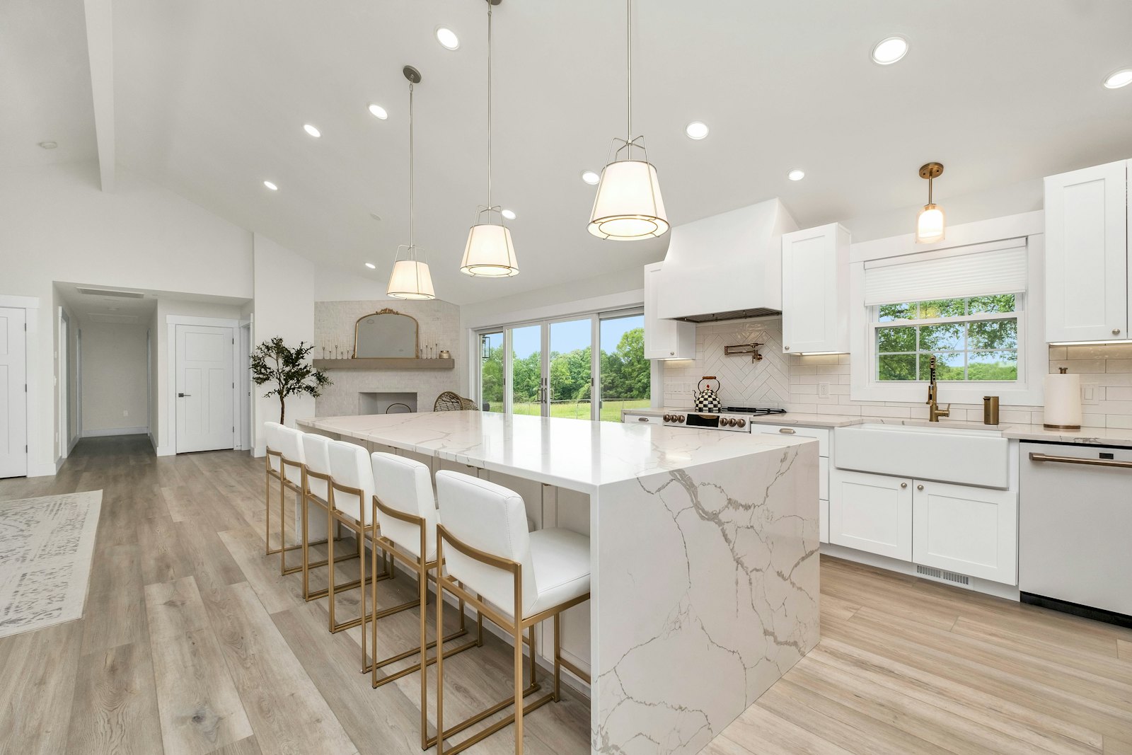Spotless kitchen with a marble island