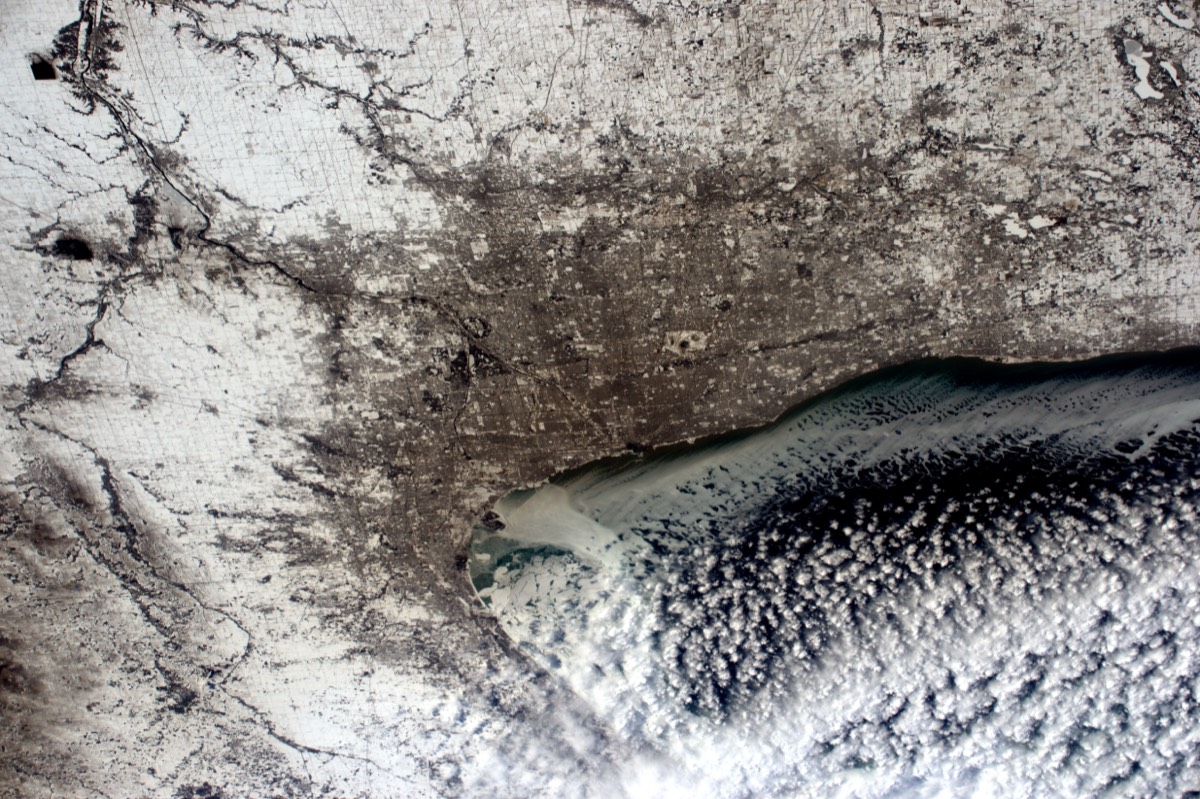 The Chicago area and Lake Michigan in winter, seen from the International Space Station